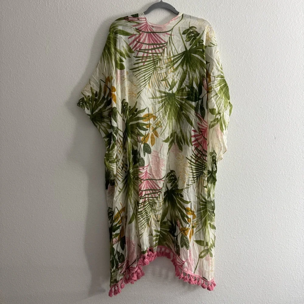 Charlie Paige Women’s 100% Cotton Resort Floral Swim Cover Up Kimono One Size - Picture 2 of 3